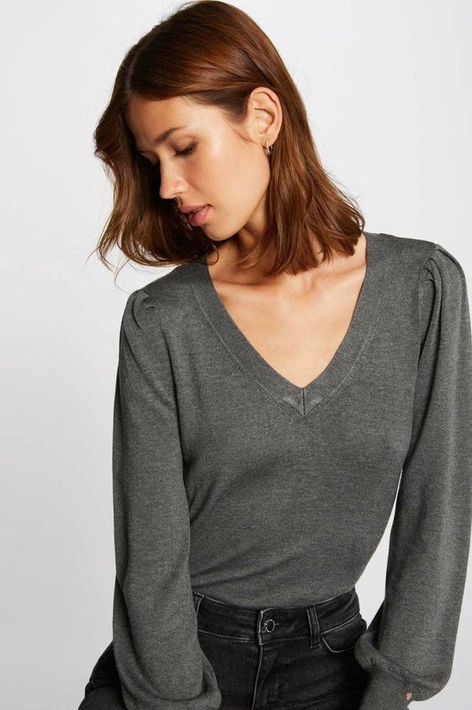 MORGAN - Trui - Antraciet Grijs - Fijn Tricot - V-hals