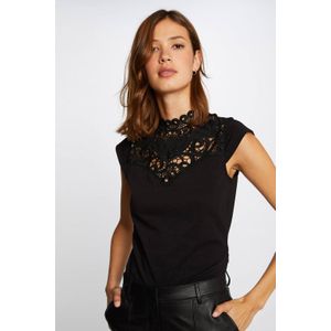 Morgan - Top - Zwart - Mouwloos - Katoenmix - Kanten Boord