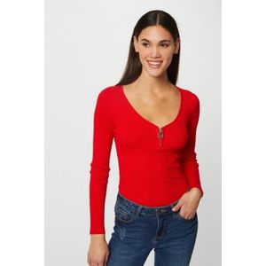 Morgan - Ribgebreide Top - Rood - Lange Mouwen