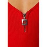 Morgan - Ribgebreide Top - Rood - Lange Mouwen