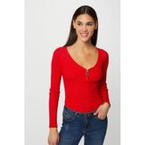 Morgan - Ribgebreide Top - Rood - Lange Mouwen