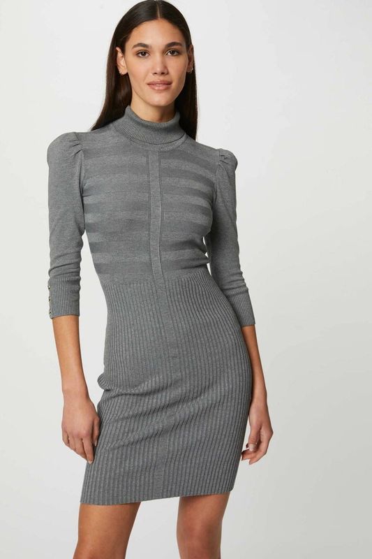 Morgan - Jurk - Zwart - Viscosemix - Col en 3/4 Mouwen