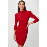 Morgan Ribgebreide Jurk met Plooien Rood