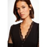 Morgan - Fijngebreide Top - Zwart - Met Kant - V-hals - Lange Mouwen