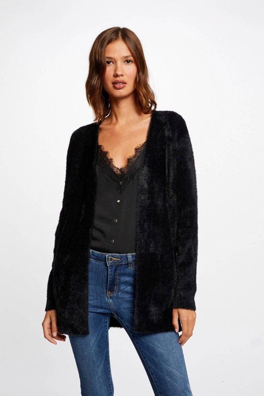MORGAN - Lange Vest - Zwart - Donzig Tricot