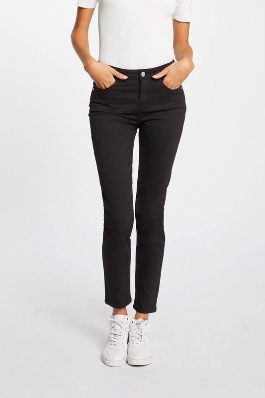 Morgan - Damesbroek - Zwart - Slanke Pasvorm - Ritssluiting en Knoop