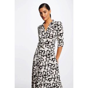 Morgan Maxi Jurk met All Over Print en Ceintuur Zwart/Wit