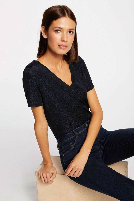 MORGAN - T-shirt - Marineblauw - Polyamide - Korte Mouwen - V-hals