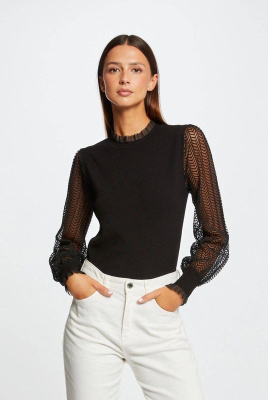 MORGAN - Trui - Zwart - Fijn Tricot - Opstaande Kraag