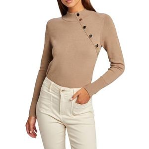 Morgan - Top - Taupe - Dames - Viscosemix - Lange Mouwen - Opstaande Kraag