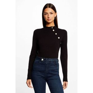 Morgan - Top - Zwart - Viscosemix - Lange Mouwen - Opstaande Kraag