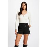 Morgan - Ribgebreide Top - Gebroken Wit - V-hals - Lange Mouwen