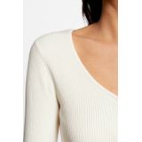 Morgan - Ribgebreide Top - Gebroken Wit - V-hals - Lange Mouwen