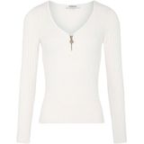 Morgan - Ribgebreide Top - Gebroken Wit - V-hals - Lange Mouwen