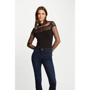 Morgan - Kanten Top - Zwart - Semi-transparant