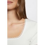 Morgan - Ribgebreide Top - Ecru - Katoenmix - Korte Mouwen