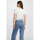 Morgan - Ribgebreide Top - Ecru - Katoenmix - Korte Mouwen