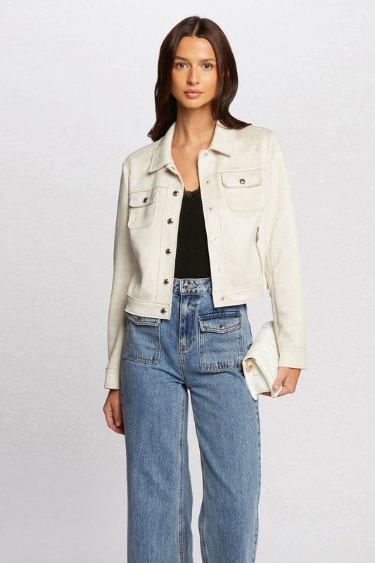 Morgan - Imitatiesuede Jasje - Ecru - Dames - Lange Mouwen