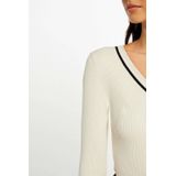 Morgan - Gebreide Trui - Ecru - Viscosemix - V-hals - Lange Mouwen