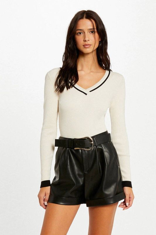 Morgan - Gebreide Trui - Ecru - Viscosemix - V-hals - Lange Mouwen