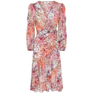 Bedrukte midi wikkeljurk MORGAN. Polyester materiaal. Maten 36 FR - 34 EU. Roze kleur