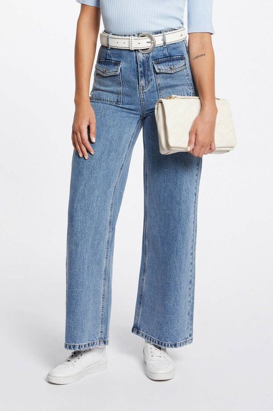 MORGAN - Wijde Jeans - Blauw - Denim - Hoge Taille