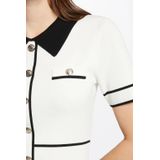 Morgan - Formele Damesjurk - Off White/Zwart - A-lijn - Korte Mouwen