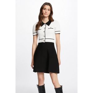 Morgan - Formele Damesjurk - Off White/Zwart - A-lijn - Korte Mouwen