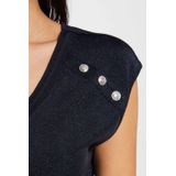 Morgan - Top - Marine - V-hals - Kapmouwtjes - Lurexsierknopen