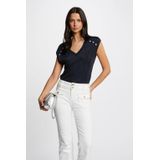 Morgan - Top - Marine - V-hals - Kapmouwtjes - Lurexsierknopen
