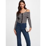 Shirt - Gelaagde Look - Jersey - Gestreept - Carmen Hals