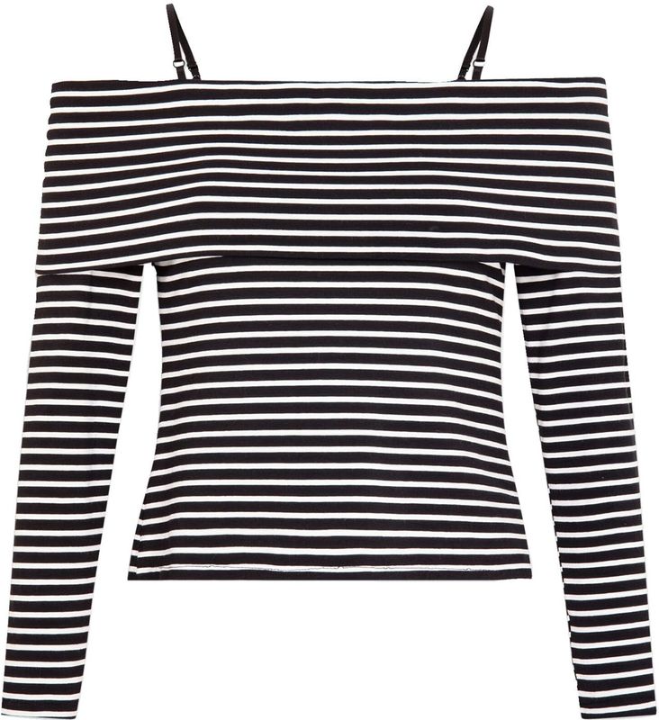 Shirt - Gelaagde Look - Jersey - Gestreept - Carmen Hals