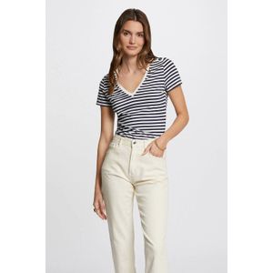 Morgan - Gestreept T-shirt - Ecru - V-hals - Korte Mouwen