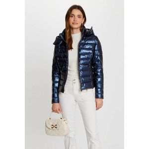 Gemetalliseerde Gewatteerde Jas - Blauw - 242-Gelola - Met Capuchon