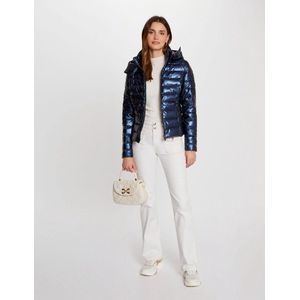 Gemetalliseerde Gewatteerde Jas - Blauw - 242-Gelola - Met Capuchon
