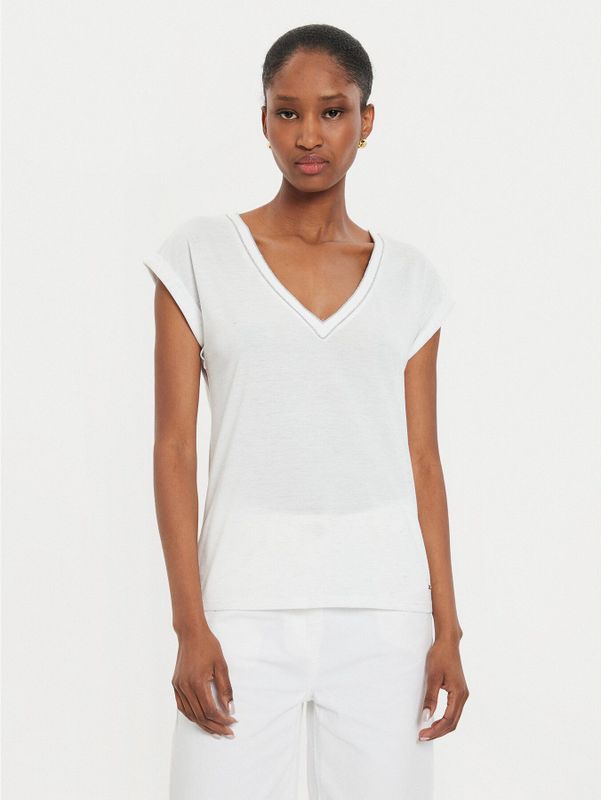 Morgan - Top - Ecru - Met Glitter - V-hals - Korte Mouwen