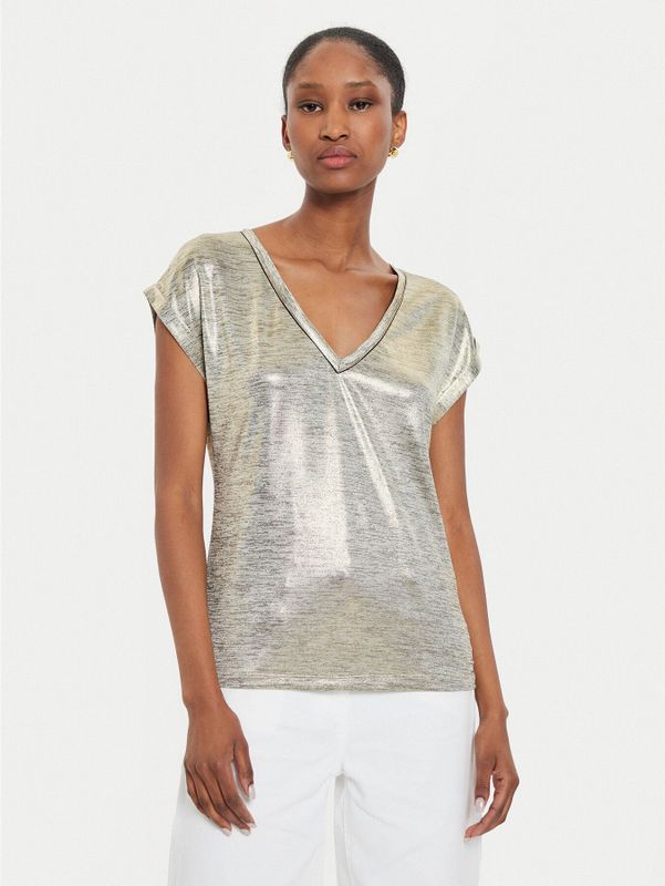 MORGAN - T-shirt - Goudkleur - Polyester - Korte Mouwen - V-hals