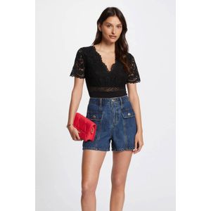 Morgan - Semi-transparante Kanten Top - Zwart
