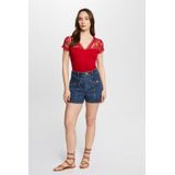 Morgan - Semi-transparante Top - Kanten Details - V-hals - Korte Mouwen