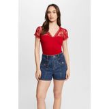 Morgan - Semi-transparante Top - Kanten Details - V-hals - Korte Mouwen