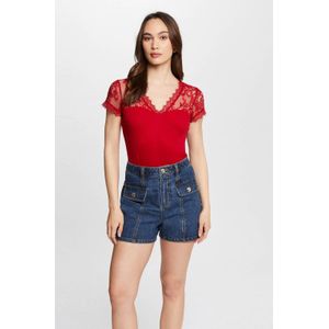 Morgan - Semi-transparante Top - Kanten Details - V-hals - Korte Mouwen