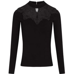 Morgan Trui Mix Kanten Kraag, Zwart, M