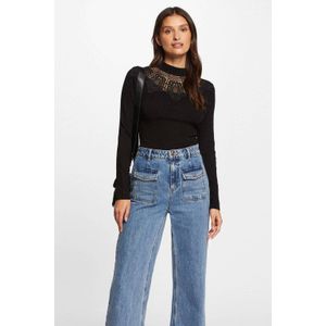 Morgan - Gebreide Trui - Zwart - Dames - Opstaande Kraag