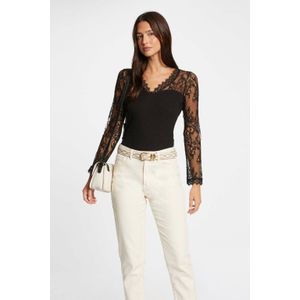 Morgan - Top - Zwart - V-hals - Lange Mouwen - Kanten Details