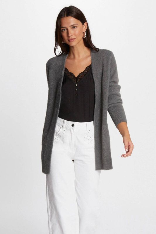 Morgan - Fijngebreid Vest - Dames - Met Openvallende Hals - Lange Mouwen