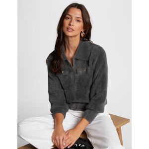 Morgan - Vest - Antraciet - Dames - V-hals - Lange Mouwen - Ritssluiting