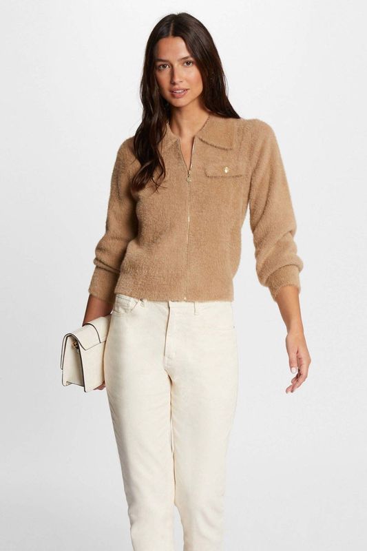 Morgan - Vest - Camel - Dames - V-hals - Lange Mouwen - Ritssluiting