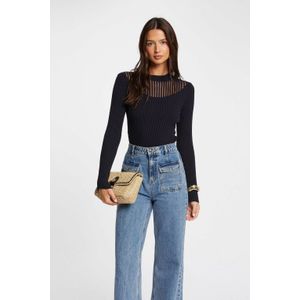 Morgan - Gestreepte Ribgebreide Top - Viscosemix - Ronde Hals - Lange Mouwen