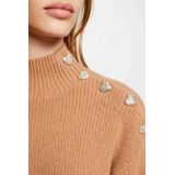 Morgan - Jurk - Camel - Damesgebreid - Lange Mouwen - Knoopdetail