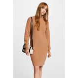 Morgan - Jurk - Camel - Damesgebreid - Lange Mouwen - Knoopdetail